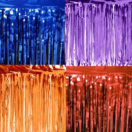 2 Pack Iridescent Metallic Foil Fringe Garland Float Fringe Curtains Shiny  Tassel Foil Float Parade Float Decorations for Trailer Car Graduation