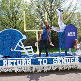 Blue and White Return to Sender Complete Parade Float Theme